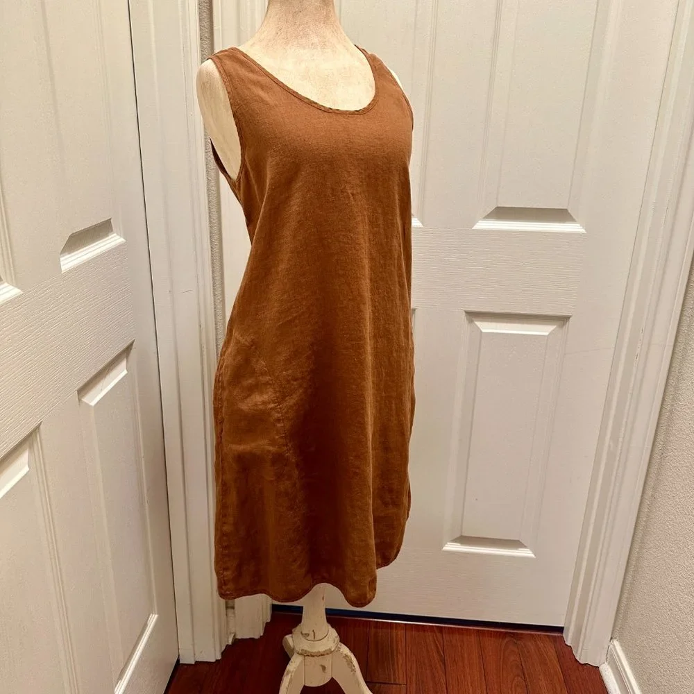 Chic Chico's Design 100% Linen Sleeveless Brown Midi Dress Size 1( USA M/8) - Picture 12 of 12